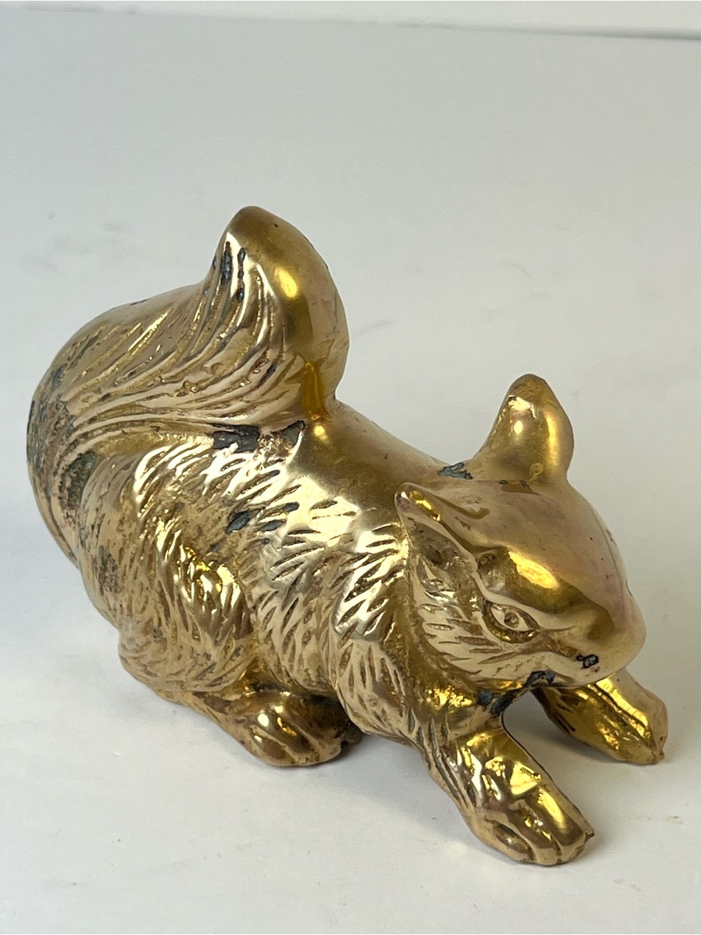Brass Squirrel Solid Gold Tone Figurine Animal Home Decor Collectible Vintage